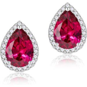 Women's Teardrop Mall Dainty Birthstone Cubic Zirconia Red Elegant Earring